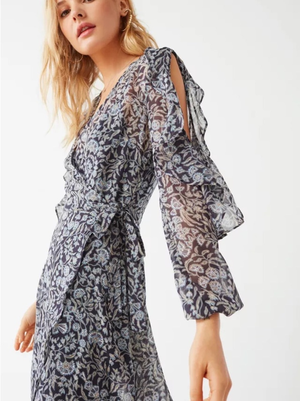 The Fifth Label Brushstrokes Ruffled Wrap Maxi Dress